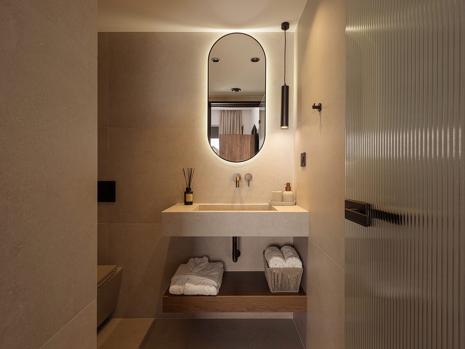 Bathroom with stone vanity