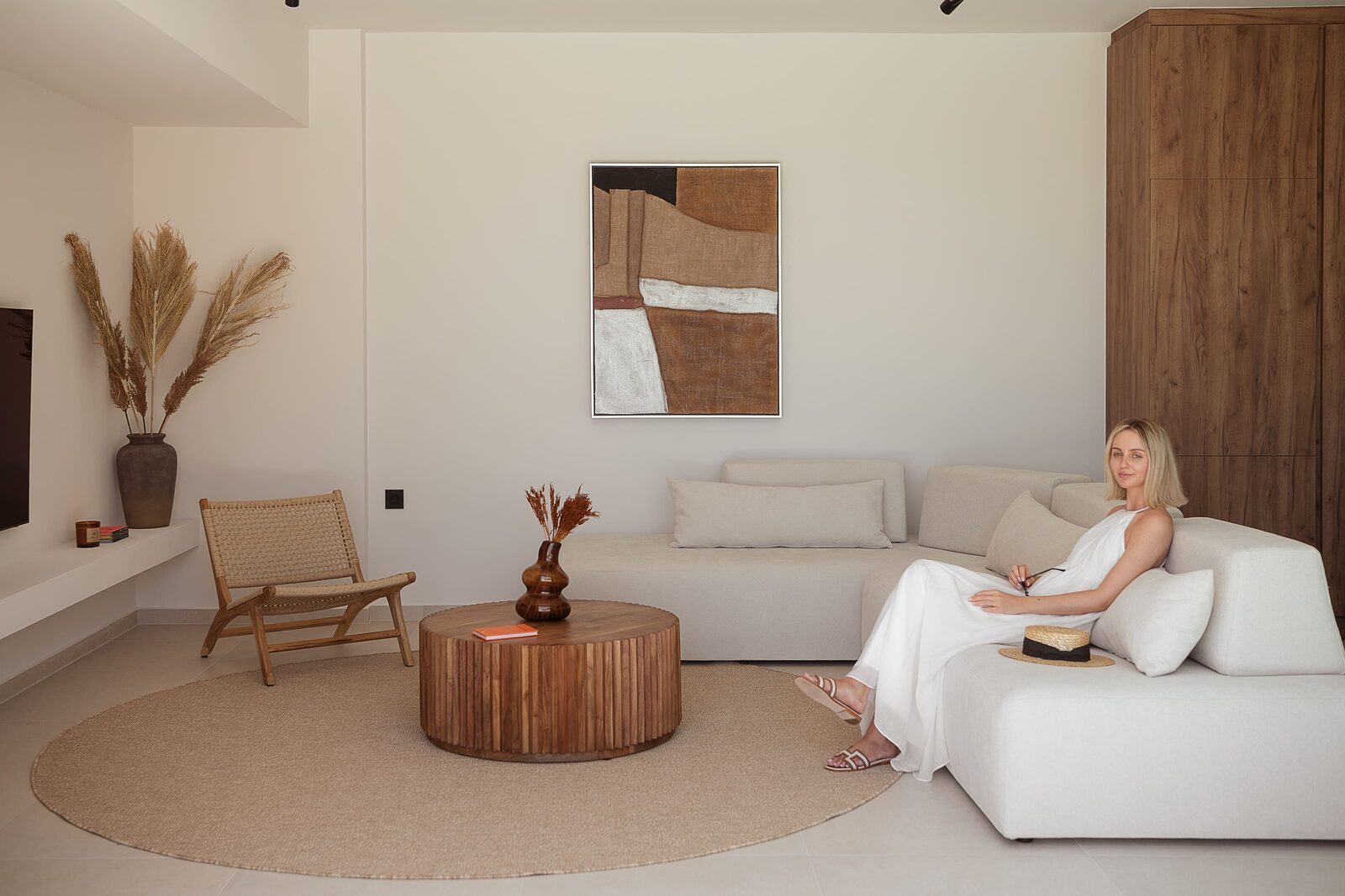 Living room with art and natural textures