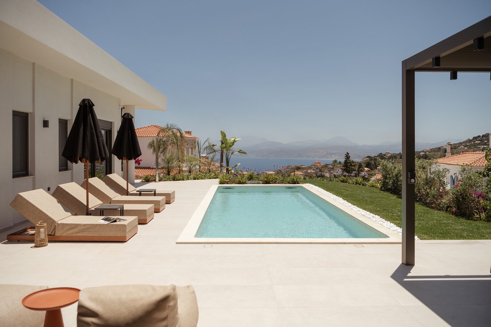 Villa Yoma heated pool with panoramic sea views